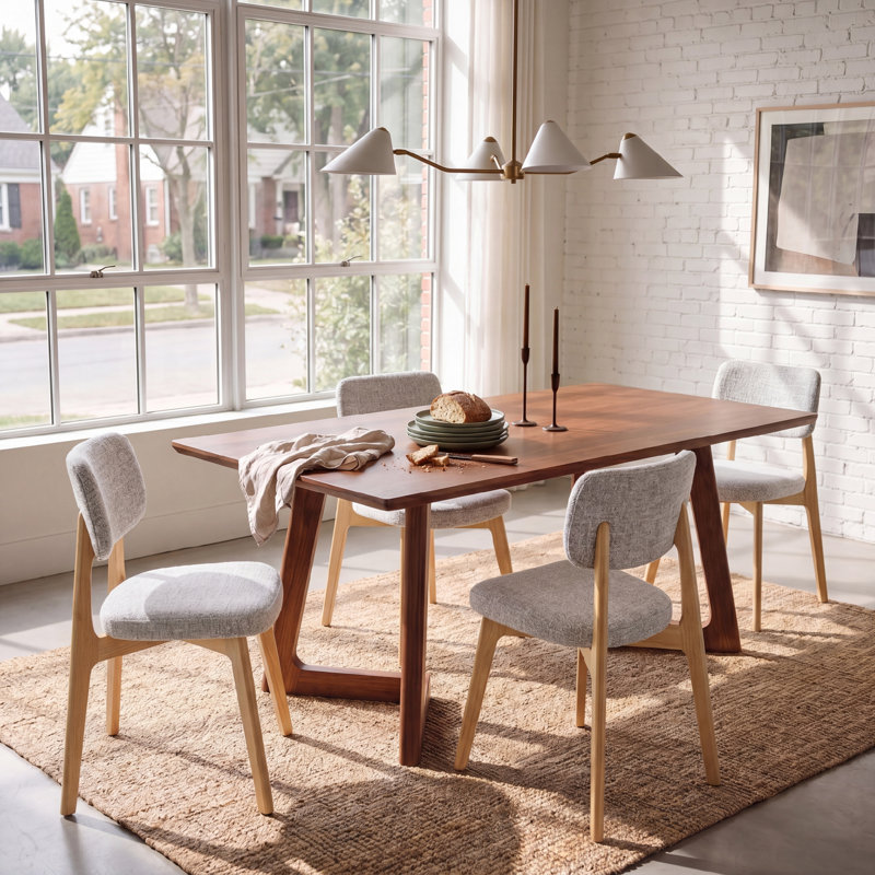 Chaise d'appoint rembourrée en bois massif, Natural Wood, Beige