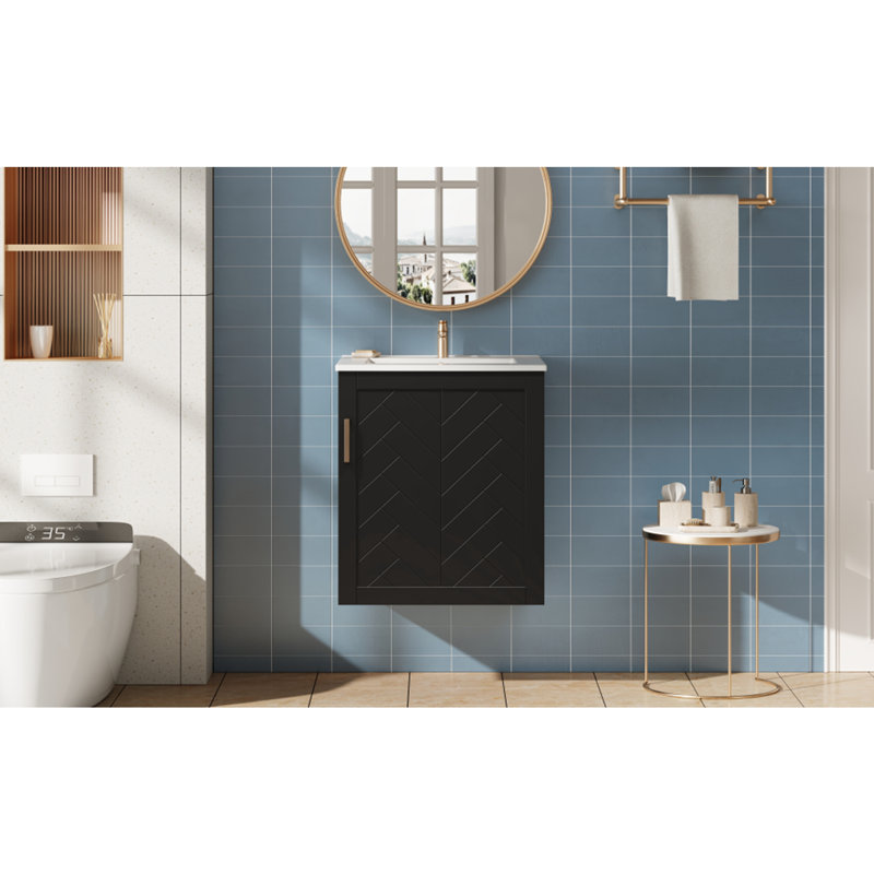 Armoire de salle de bain murale 20 po avec armoire latérale, Noir