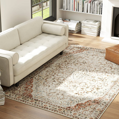 Tapis 5 x 7, tapis lavable à la machine, tapis pliable à imprimé floral antidérapant pour salon, chambre à coucher, salle à manger, brun mélangé