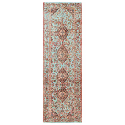 Tapis de couloir cyan unique en laine 3 pi 2 po x 9 pi 7 po Karega Cyan