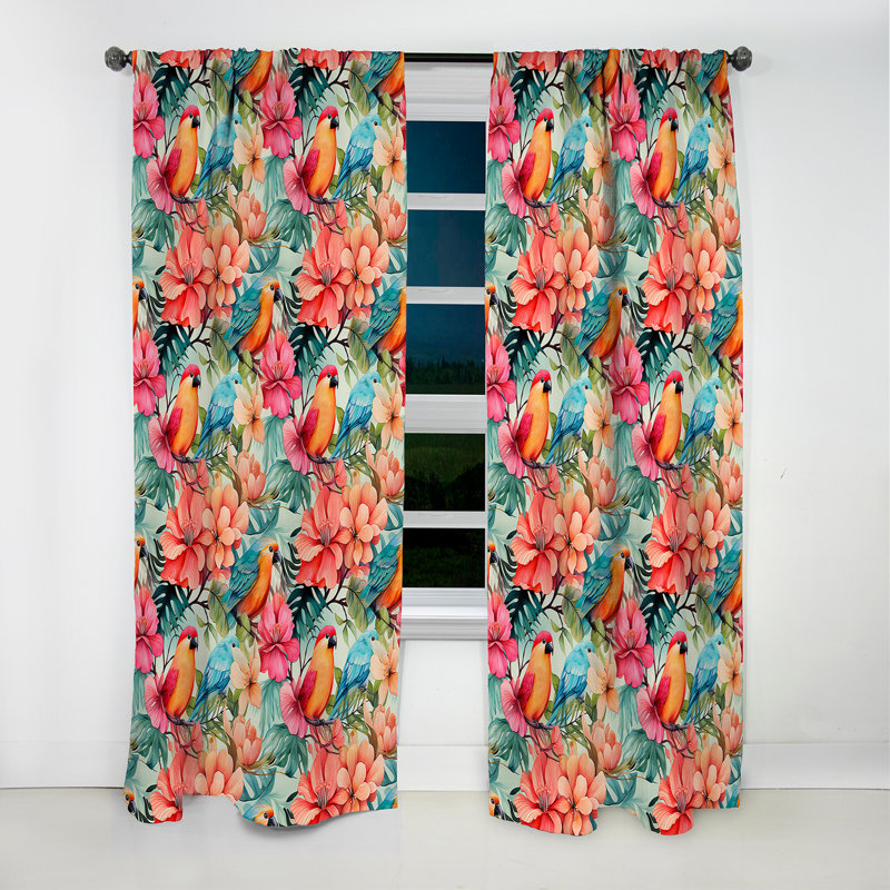 Tropic Dreams - Motif tropical - Rideau floral - Velours obscurcissant - 1 panneau, L 52 po x L 84 po