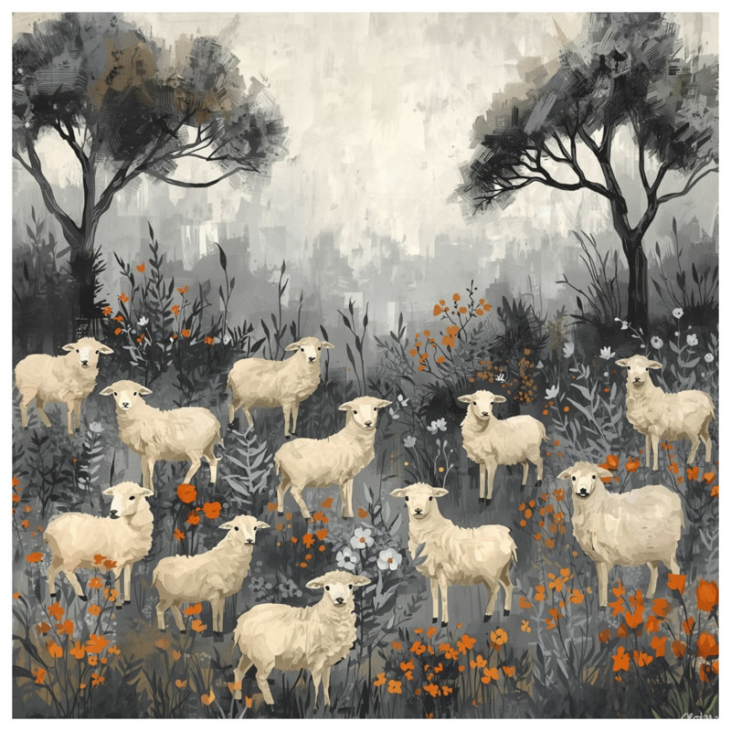 Rideaux Sheep In Wildflowers, 50" x 92" - 1 Panel, Sheer