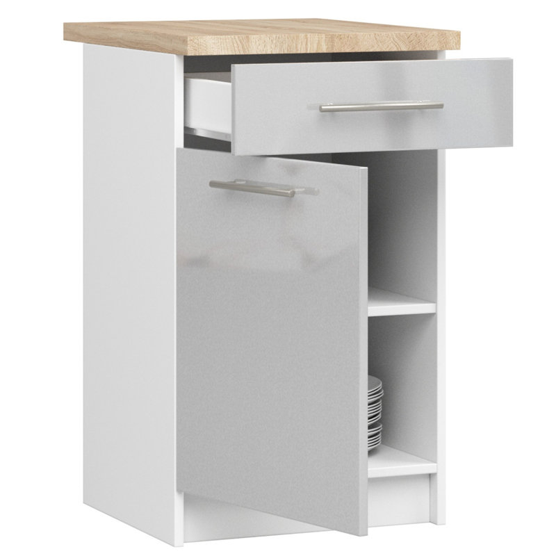 OLIWIA kitchen base cabinet in white, light gray gloss Base Unit, 85cm H x 50cm W x 46cm D