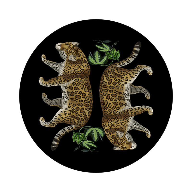 Leopard Seeing Double Vegan Leather Round Coasters, Black