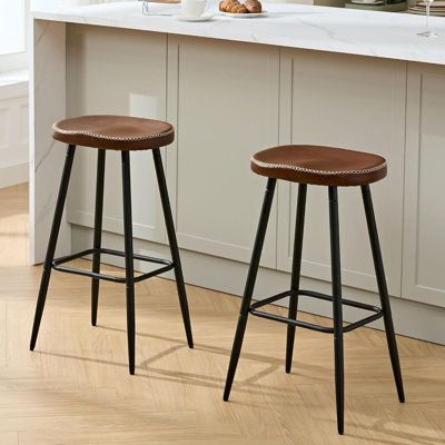 Backless Saddle Counter Height Bar Stools Faux Leather Counter Stools For Kitchen Island
