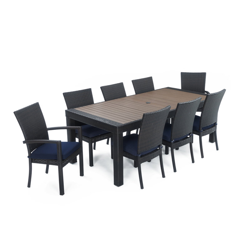 Cannes 9 Piece Dining Set with Cushions, Brown/Black Frame/Tikka Orange Cushion
