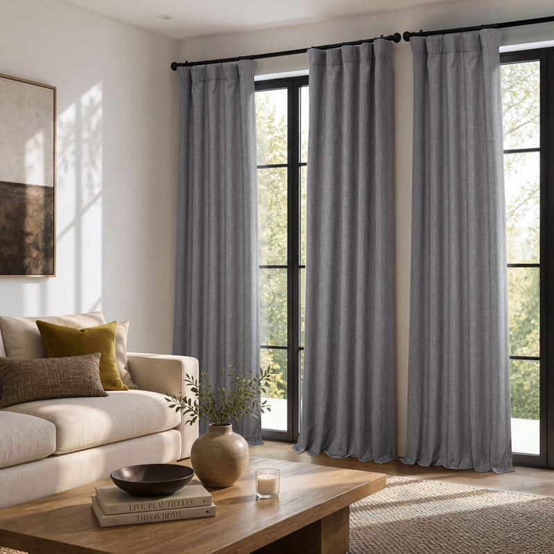 Ottis Faux Linen Room Darkening Curtain Panel, Blazer Gray, 50" W x 108" L