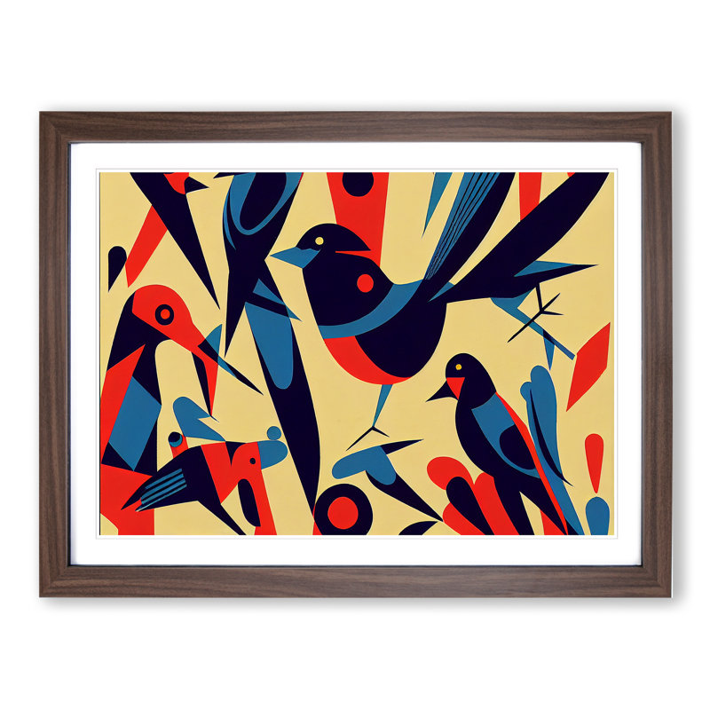 Magnetic Abstract Birds - Framed Print, 25cm H x 34cm W x 2cm D, Walnut