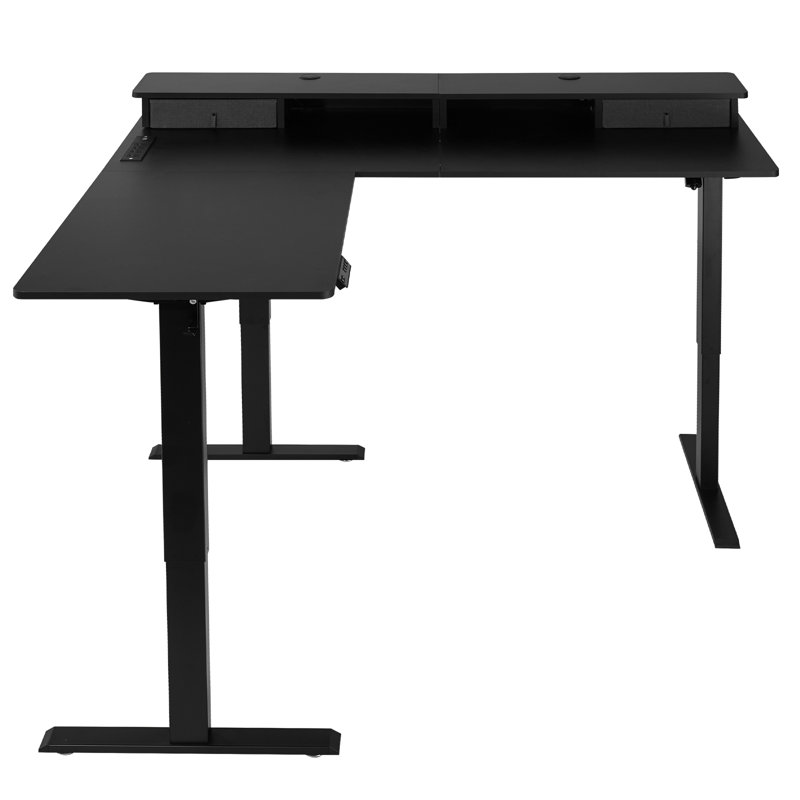 L Shaped Desk Electric Adjustable Height Corner Gaming Desk w/ Light Strip, 45.3" H x 63.1" W x 55.1" D