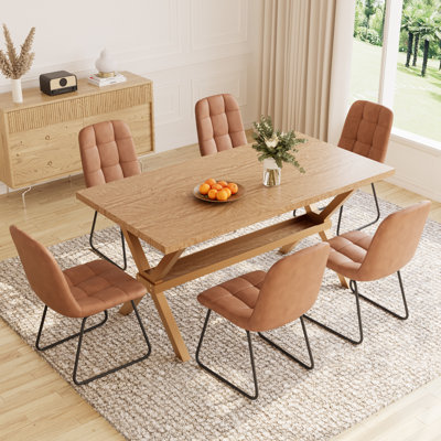 Ensemble de salle à manger de cuisine, table de salle à manger 63 po avec chaises rembourrées 32,8 po (table 6 chaises)