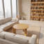 Table basse Claremont en bois d'hévéa massif pour le salon, table basse ronde en bois avec pieds solides pour la chambre-472950939