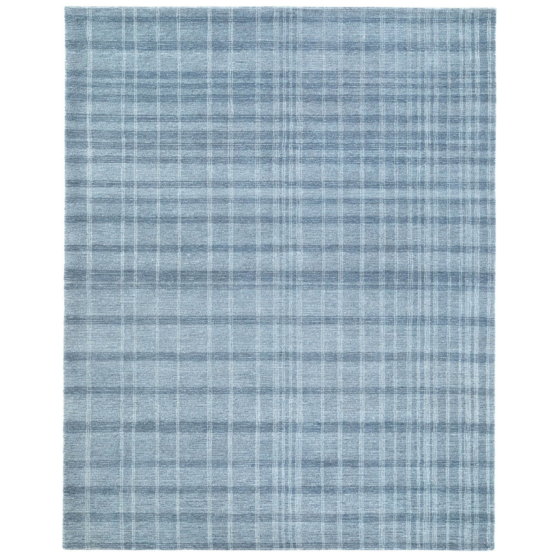 Tapis bleu en laine touffeté à la main Sanura, Tapis de couloir 2 pi 6 po x 8 pi