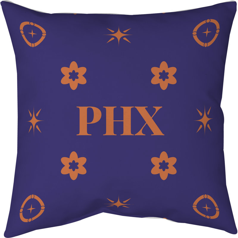 Coussin en coton Phoenix, Phoenix / orange / mauve, Coussin de sol en sergé Poly, 26 pouces x 26 pouces