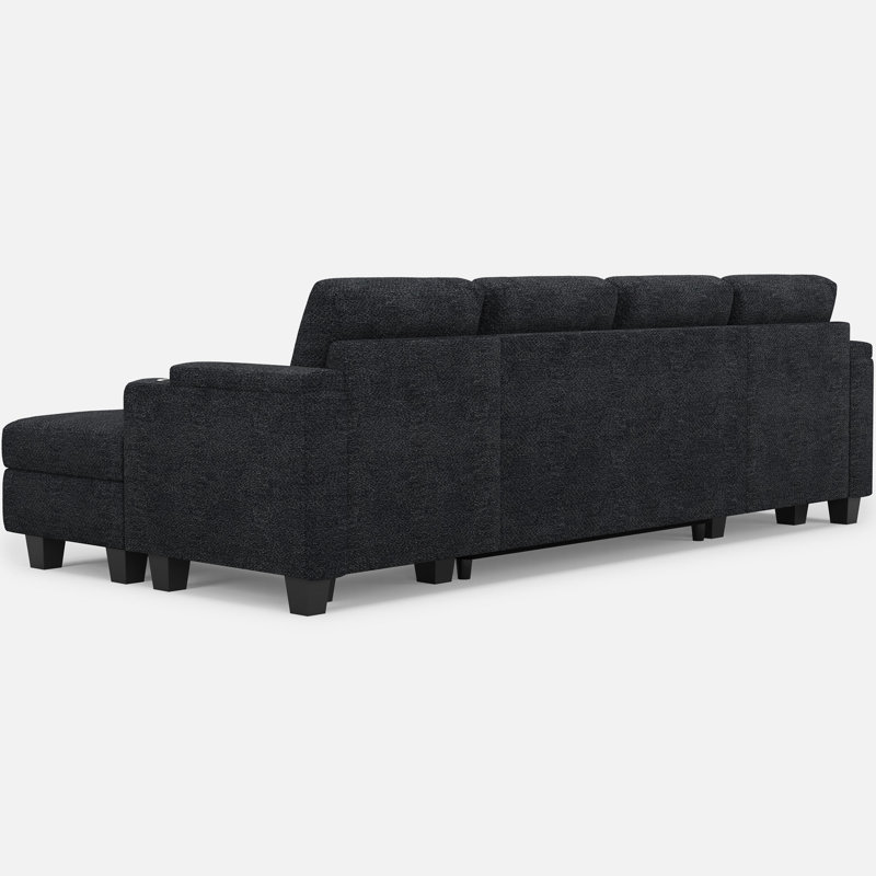 Canapé-lit modulaire avec housse de coussin Anjana, Chenille grise foncée