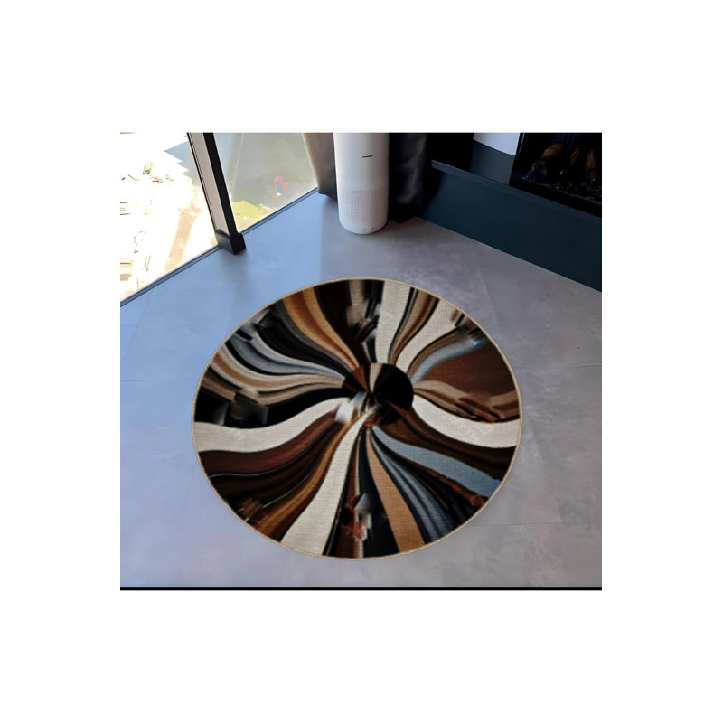 Multicolored Partial Stripes Patterned Round Woven Base Modern Decorative Carpet, Round 4'