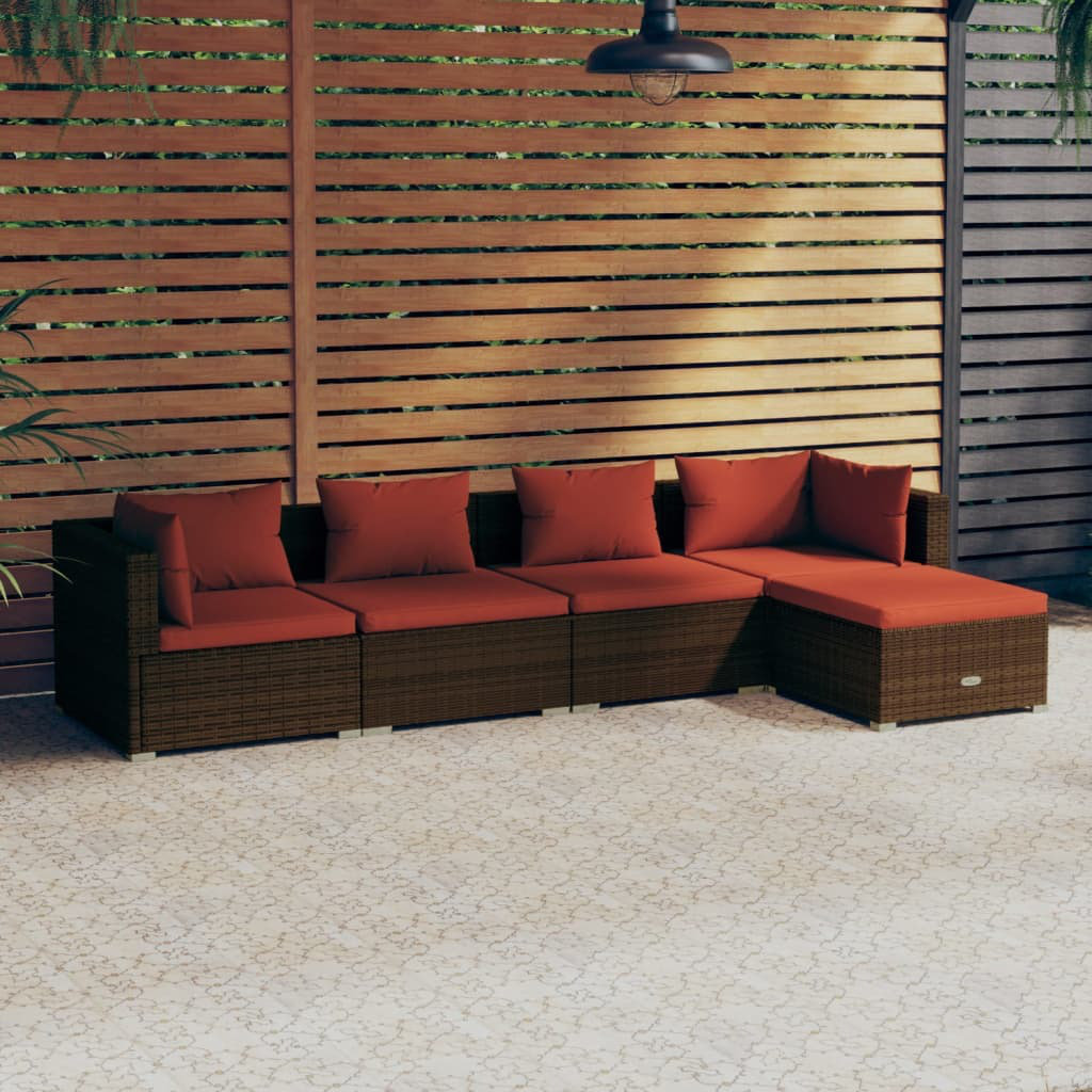 5-Sitzer Lounge-Set Newburgh aus Polyrattan mit Polster