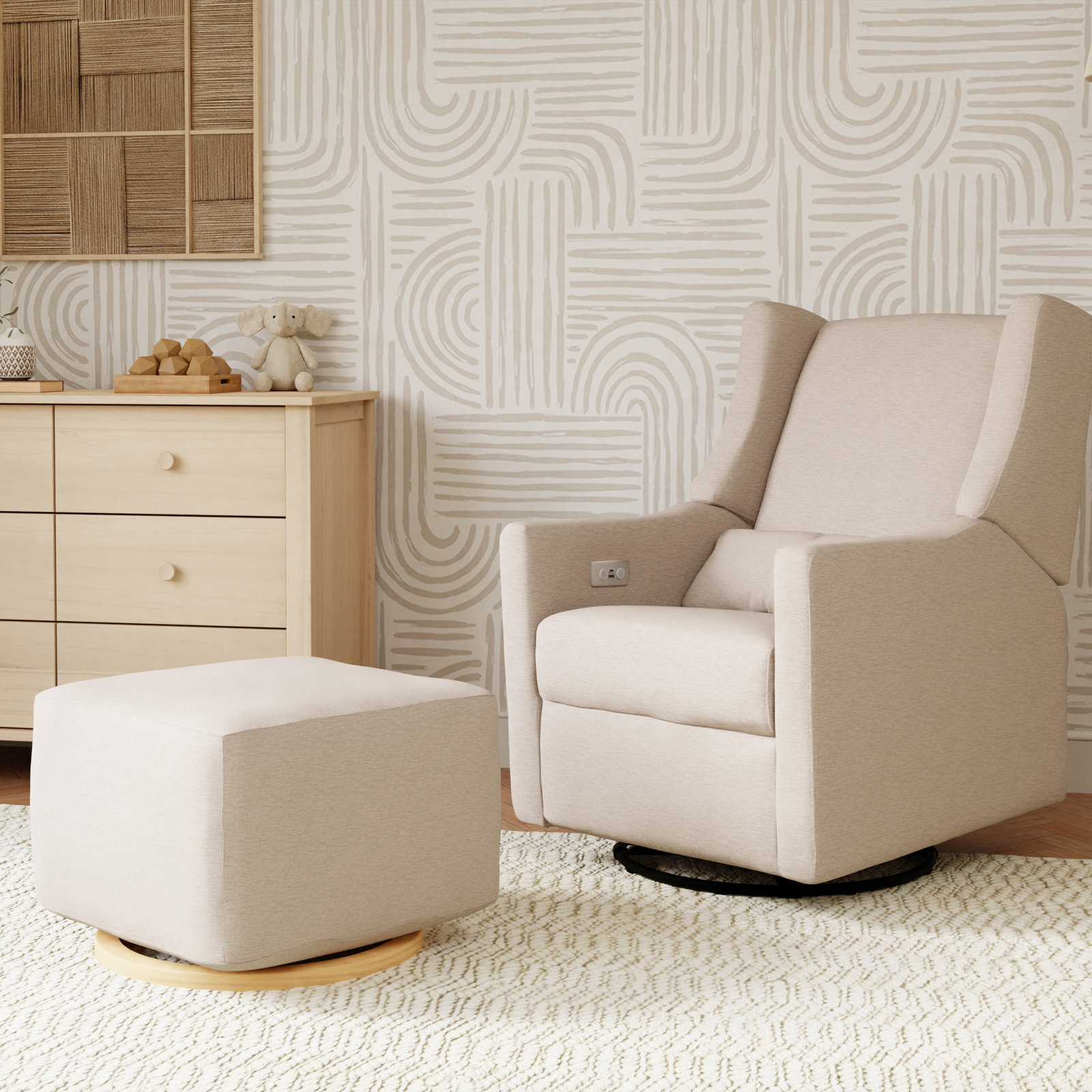 Kiwi Gliding Ottoman, Beach Polyester Blend, Natural