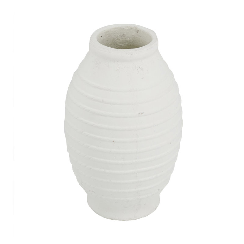 Round Terracotta Vase - Natural White Finish, 15.7" H x 9.4" W x 9.4" D
