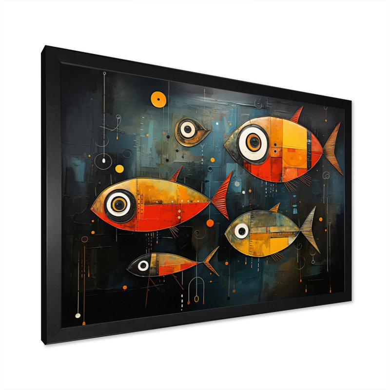 " Minimalism Fish Collages III ", Black Single Picture Framed, 30" H x 40" W x 1.5" D