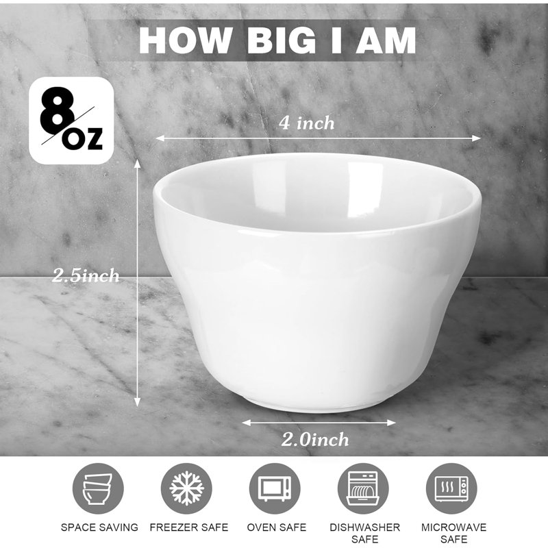 Ensemble de 18 bols en porcelaine blanche 8 oz
