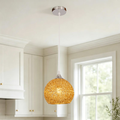 Woven Pendant Light, Modern Globe Hanging Lamp for Dining Room