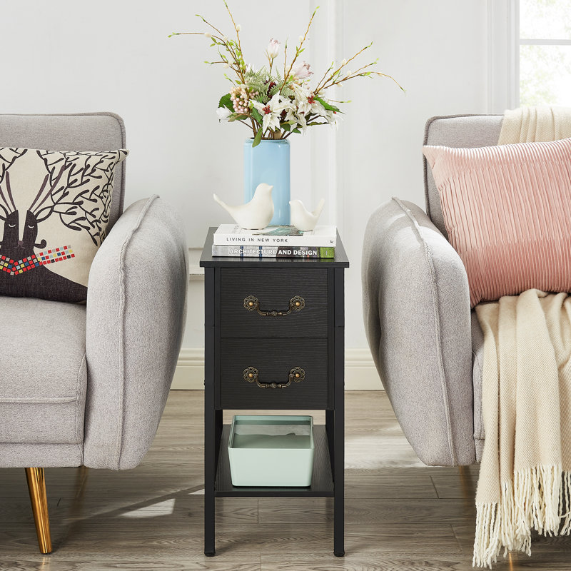 Ortha 2 - Drawer End Table and Built-In Outlets, Black