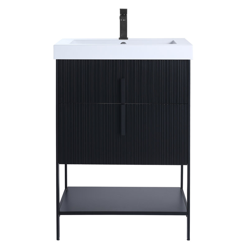  Serenity Modern Bathroom Vanity with White Gel Acrylic Top, 24", White, Black Matte/Black
