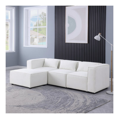 Canapé modulaire en chenille beige, simple et grand, l'assise et le dossier sont très doux. c'est aussi un