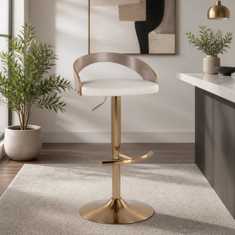 1 tabouret de bar réglable, Light Grey, Doré / naturel