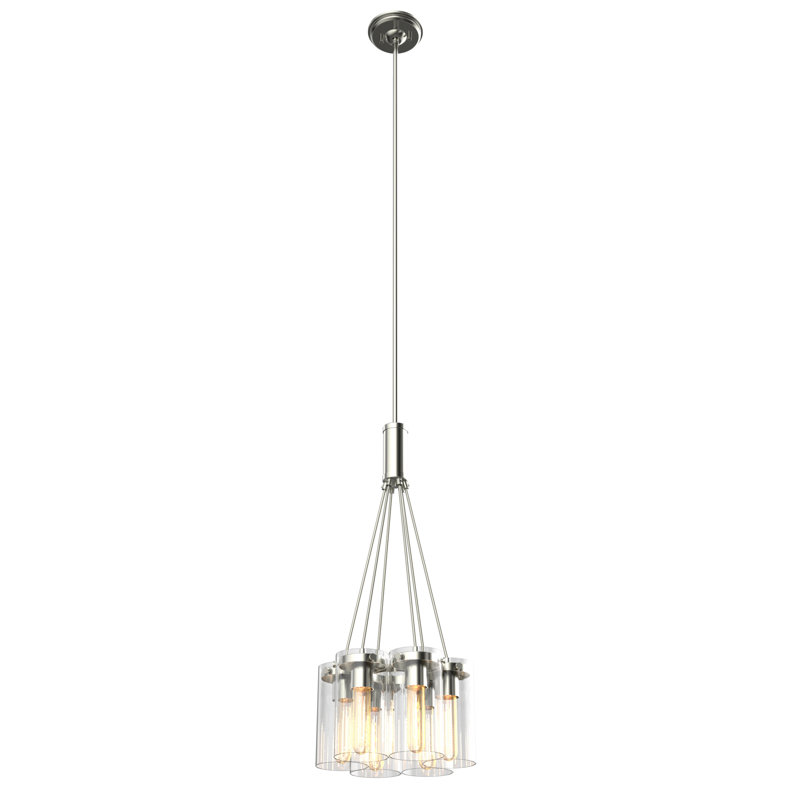 Luminaire suspendu cylindre grappe 6 lumières Irsay, Chrome