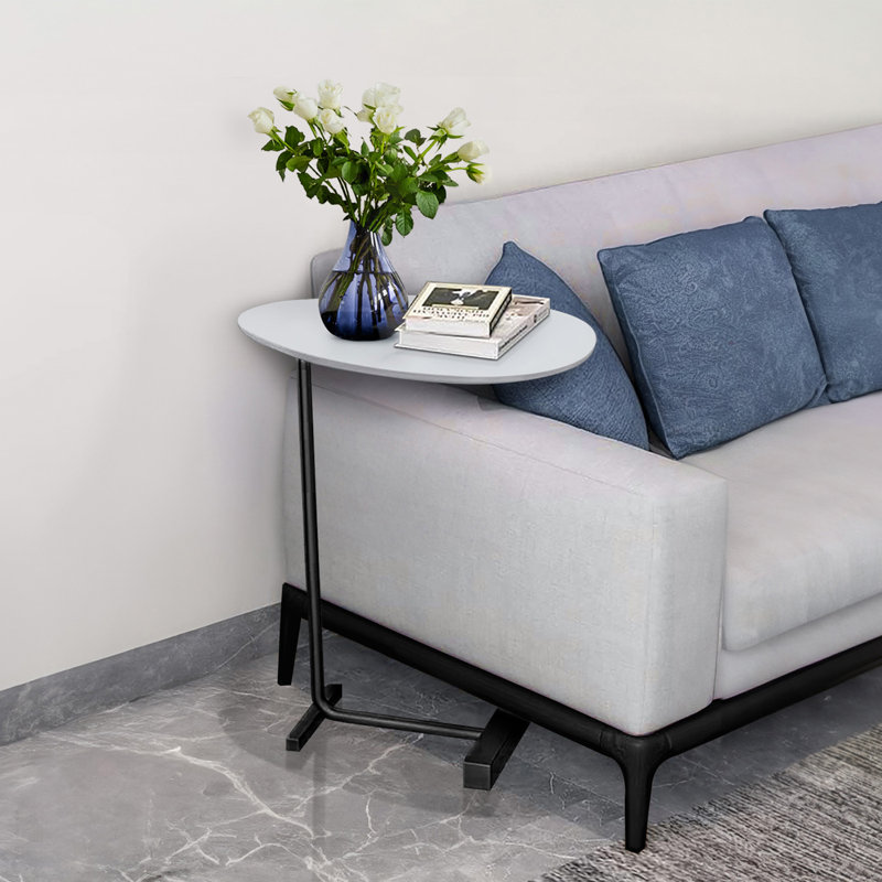 Marble Side Table Under Sofa | Real Sintered Stone Slab | C-Shaped End Table, White