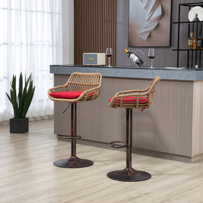 Modern Swivel Bar Stools Set Of 2 Adjustable Counter Height Chairs With Footrest For Kitchen, Dining Room