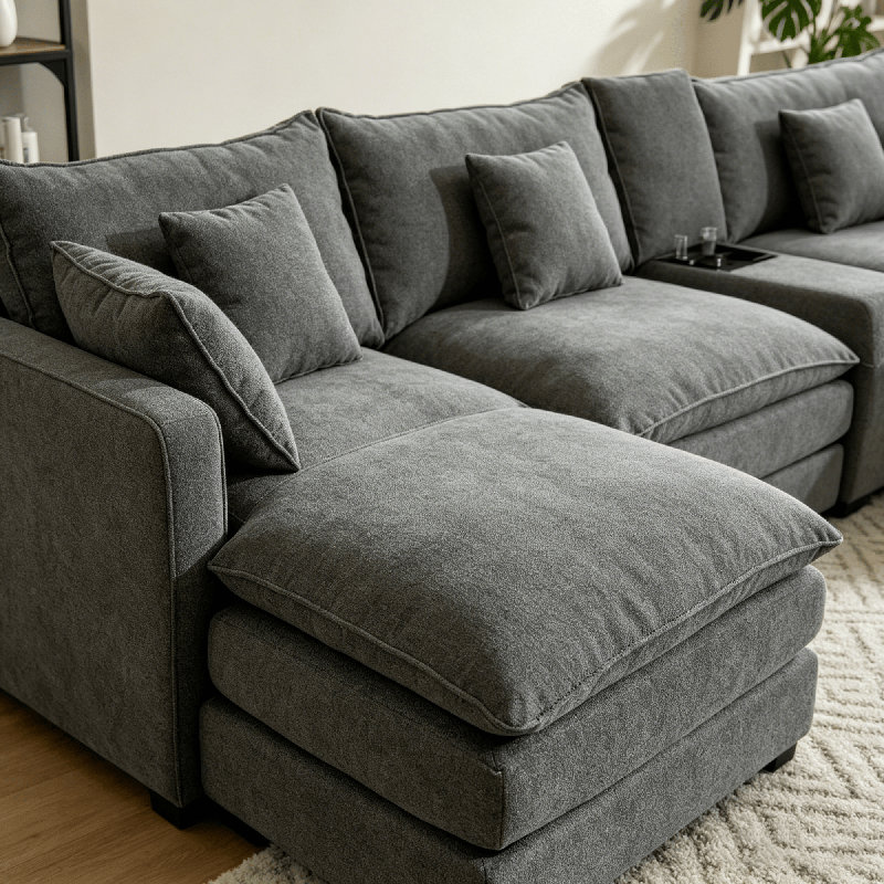 Canapé modulaire en U 4 places - chenille, table basse, assemblage facile, coussins compressés, CSN-W5808S00002Gris