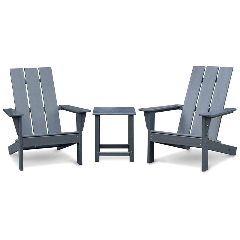 Outdoor Adirondack Chair Set Of 2 And Table Set,Hdpe All-Weather Fire Pit Chair,  Ergonomic Design Patio Lawn Chair For Outside Deck Garden Backyard Balcony, Grey