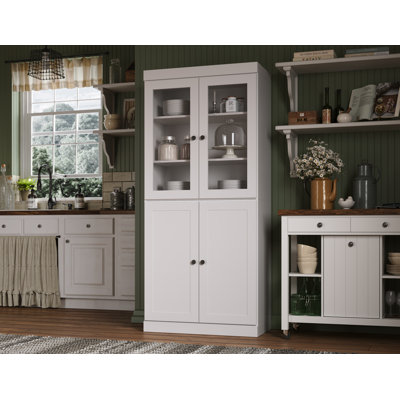 Palace Imports 100% Solid Wood 32" Pantry Cabinet with Clear Glass, Shaker Doors & Adjustable Shelves