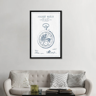 « john a. meroz pocket watch pattern sketch », reproduction d’impression sur toile blanc/bleu