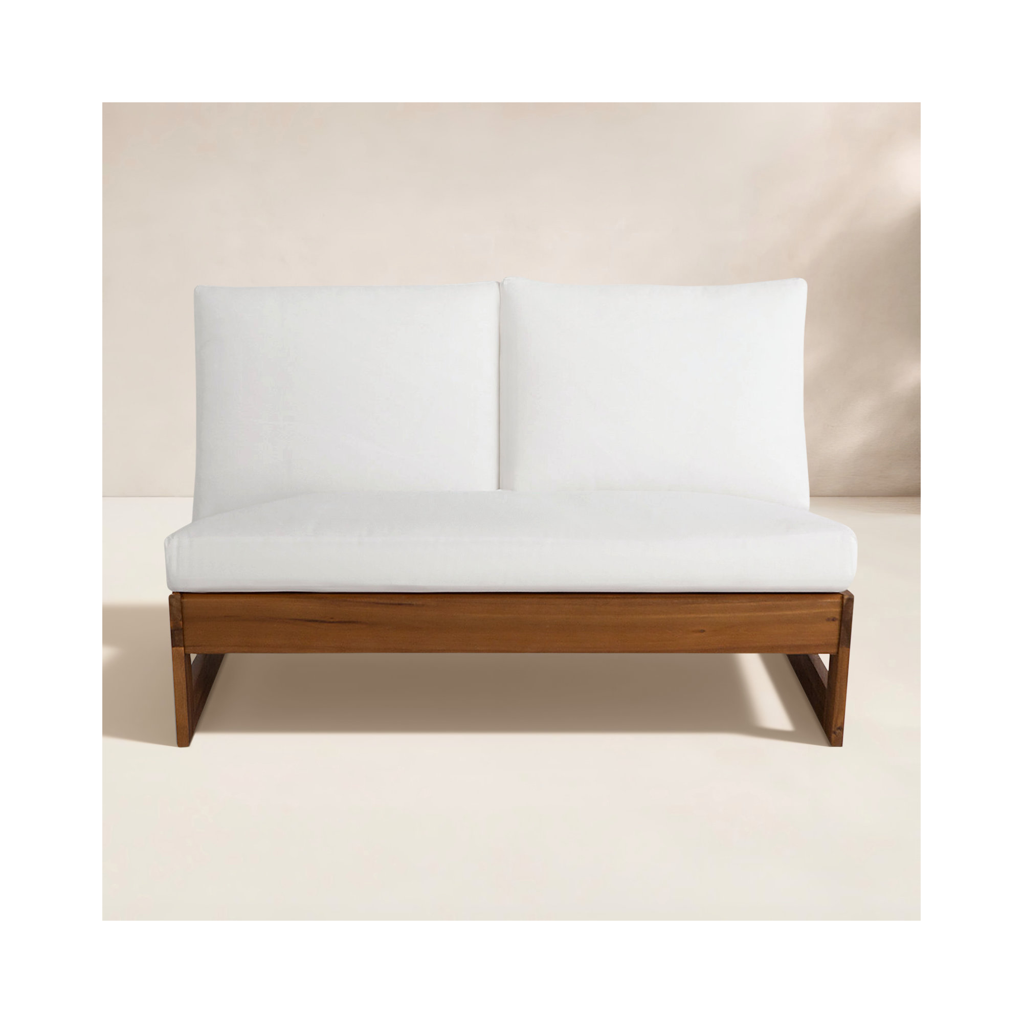 Louise 43" Wide Loveseat with Cushions, Teak Frame/White Cushion