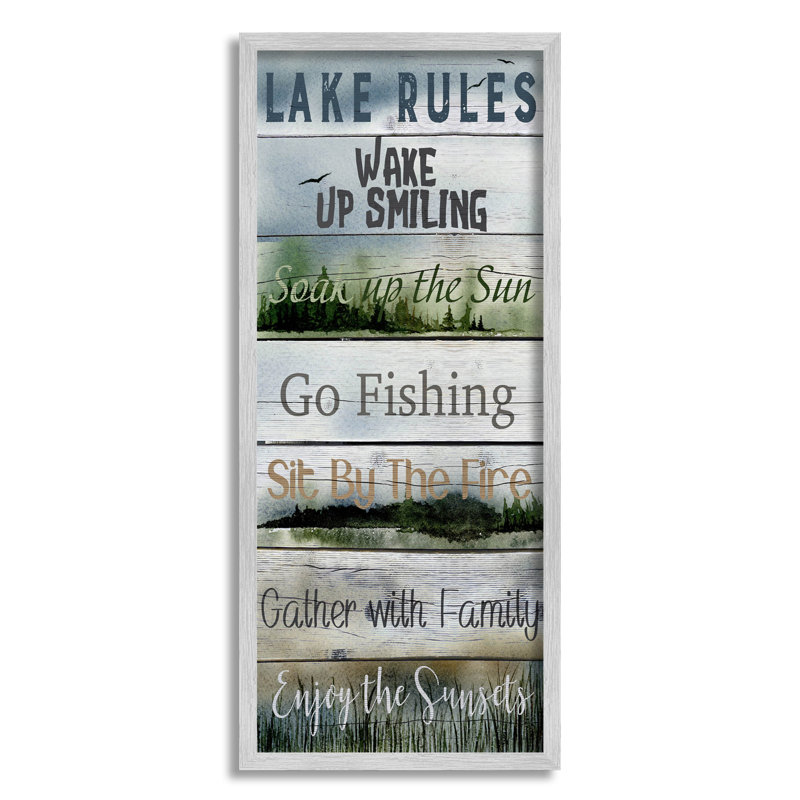 Lake Rules, liste rustique, estampe numérique par Kourtni Gunn, H 24 po x l 10 po x P 1,5 po, Estampe numérique Farmhouse