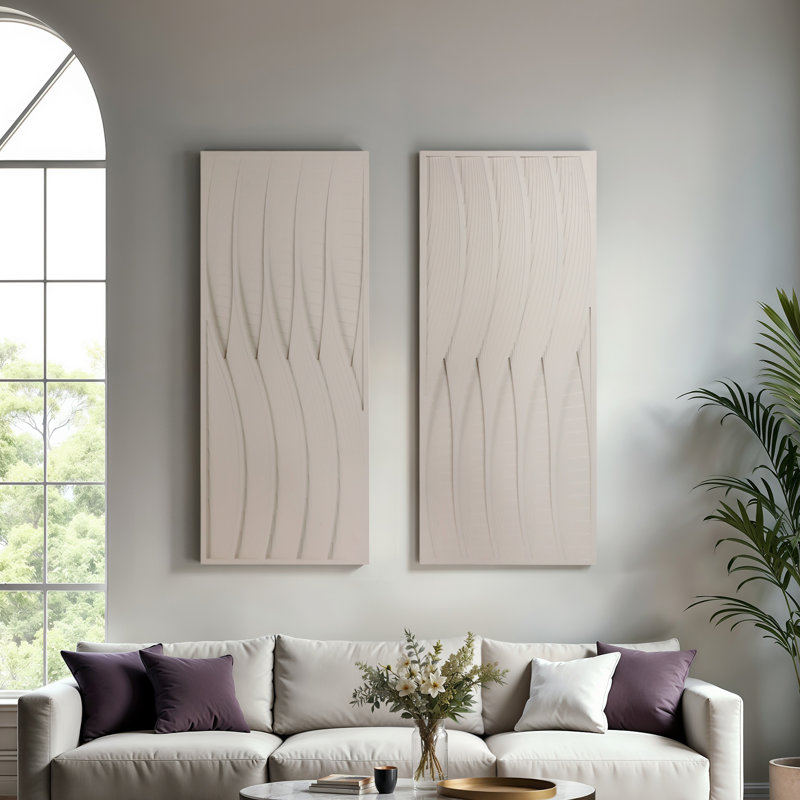 Zephyrine Sagebrook Home Trinity Dimensional Plaster Wall Art Set Contemporary Wood 24x59.
