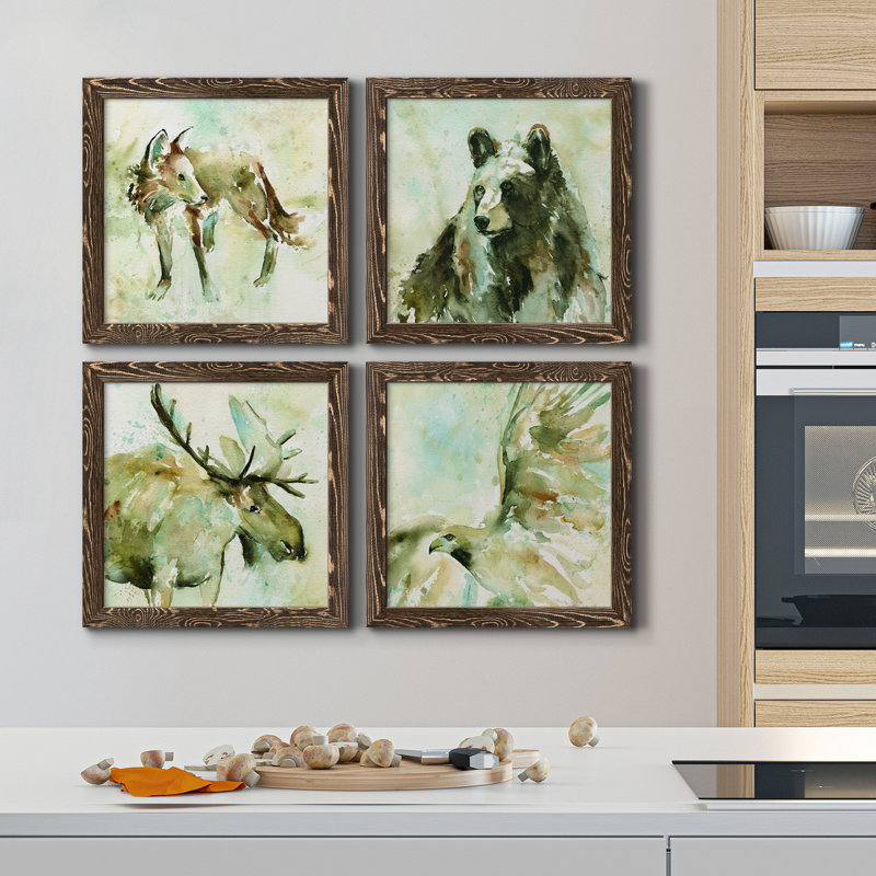 On Second Thought - Ensemble de 4 peintures sur toiles encadrées, H 71 po x l 71 po x P 1,5 po, Encadré toile noyer