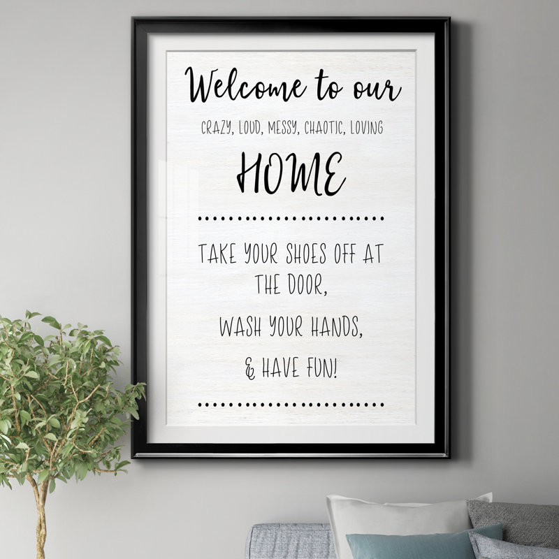 Welcome to Our Home - Reproduction d'art textuel sur papier encadré, H 18,5 po x l 24,5 po x P 1,5 po, Noir