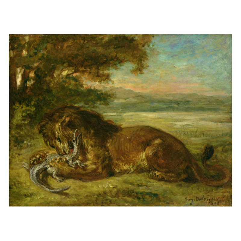 «Lion and Alligator» par Eugène Delacroix - Estampe numérique, H 22 po x l 28 po