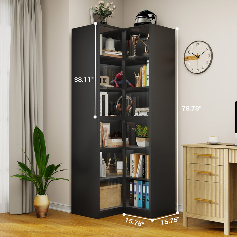 Corner Display Cabinet with Glass Doors, 6 Tier Large Corner Shelf Storage Display Rack for Living Room Home Office