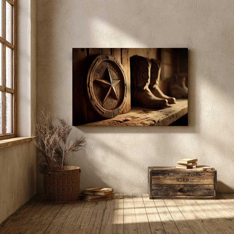 Étoile du Texas et bottes de cowboy, art mural Western, H 54 po x l 72 po