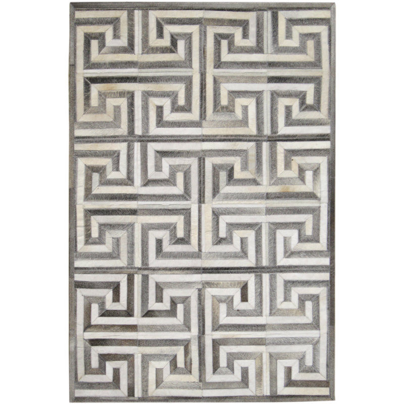 Area Cowhide Geometric Area Rug in Gray, Rectangle 4' x 6'
