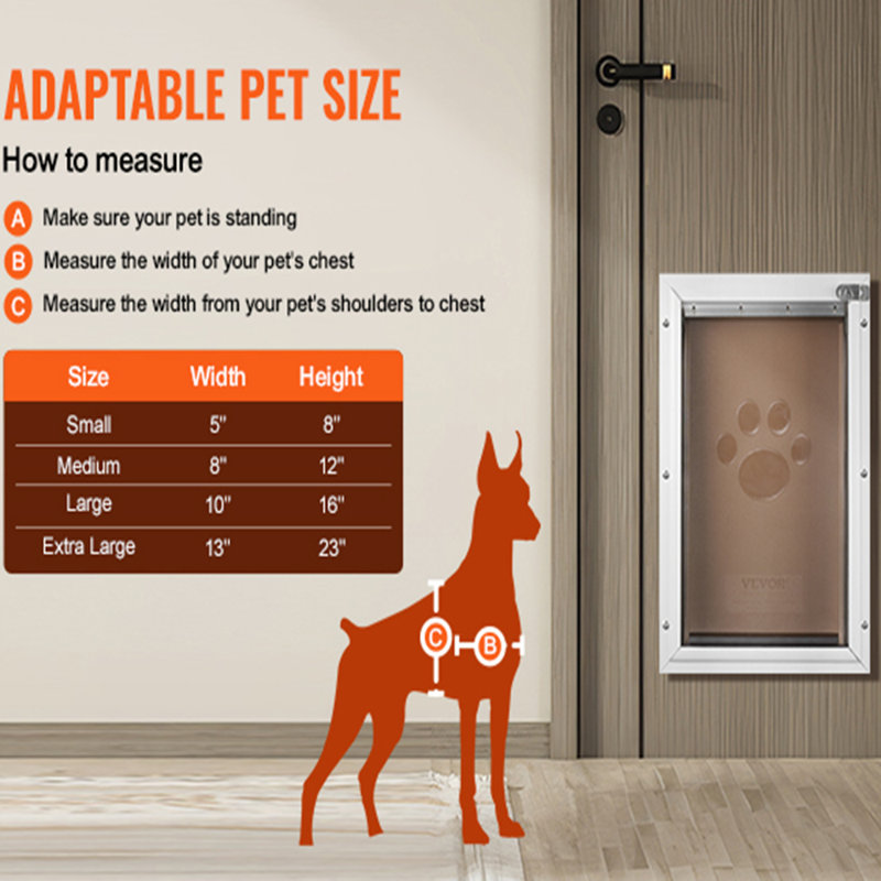 Medium White Aluminum Alloy Pet Door with Lock and Magnetic Flap
