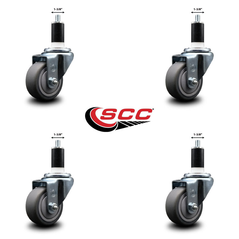 Ensemble de roulettes extensibles en caoutchouc de 3 po pivotant sur roues en caoutchouc thermoplastique 3/8 po SCC