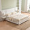 Lit plateforme moderne et glamour en velours avec tables de chevet et tiroirs de rangement intégrés, format King, blanc