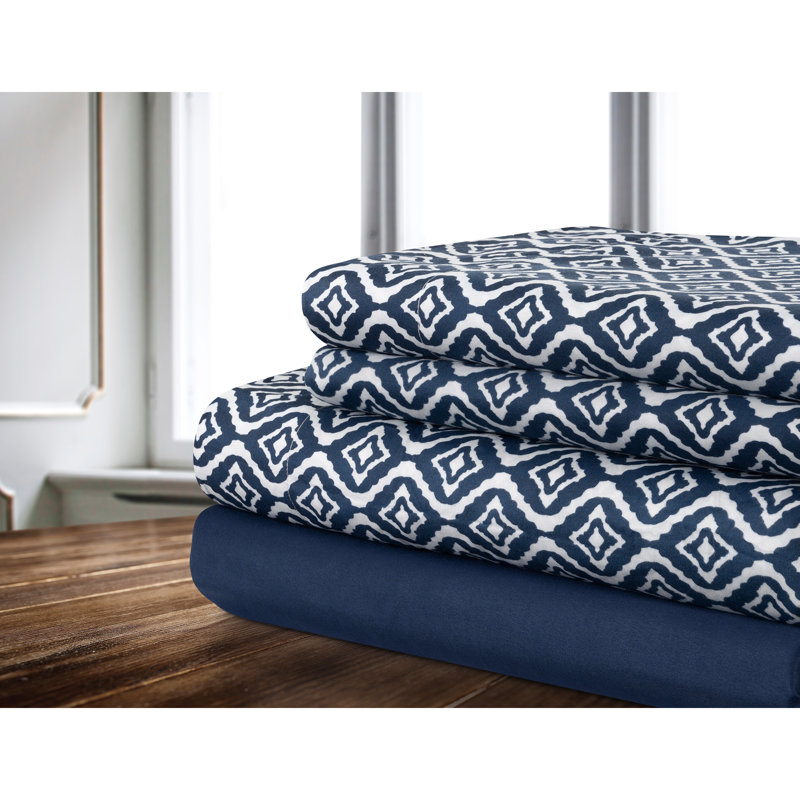 Ensemble de draps à motif géométrique, Bleu marine, Simple