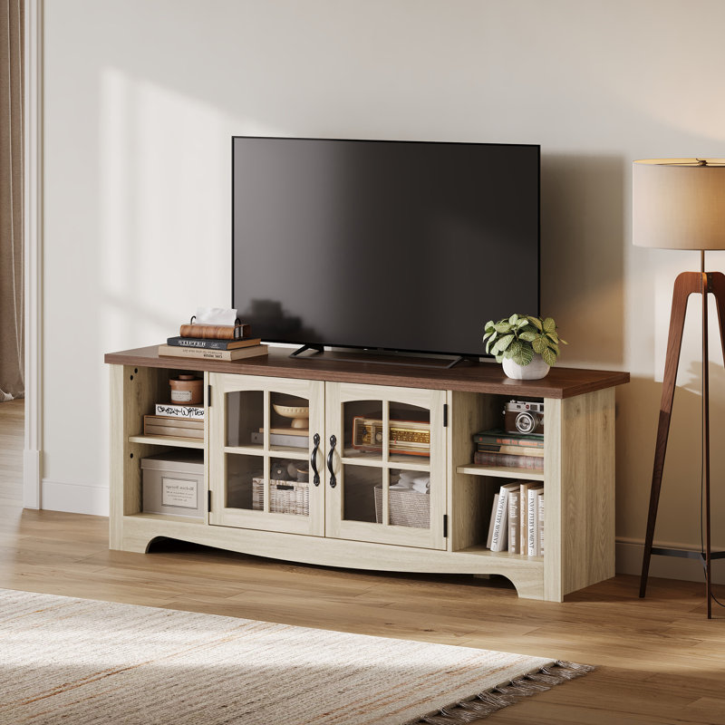 Meuble télé, H 22 po x L 58 po x l 15,4 po, White Wood & Brown